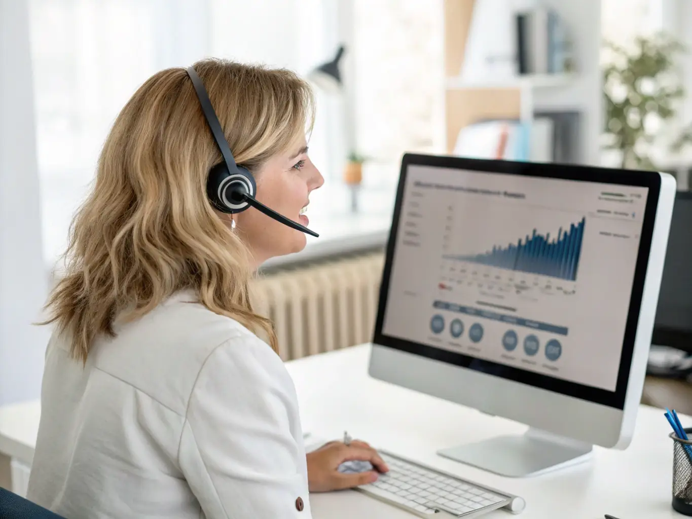 A customer service representative assisting a client via video call, demonstrating the personalized and responsive support provided by DHC Offshore's offshore teams.